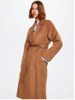 Mango Handmade Belted Coat in Camel